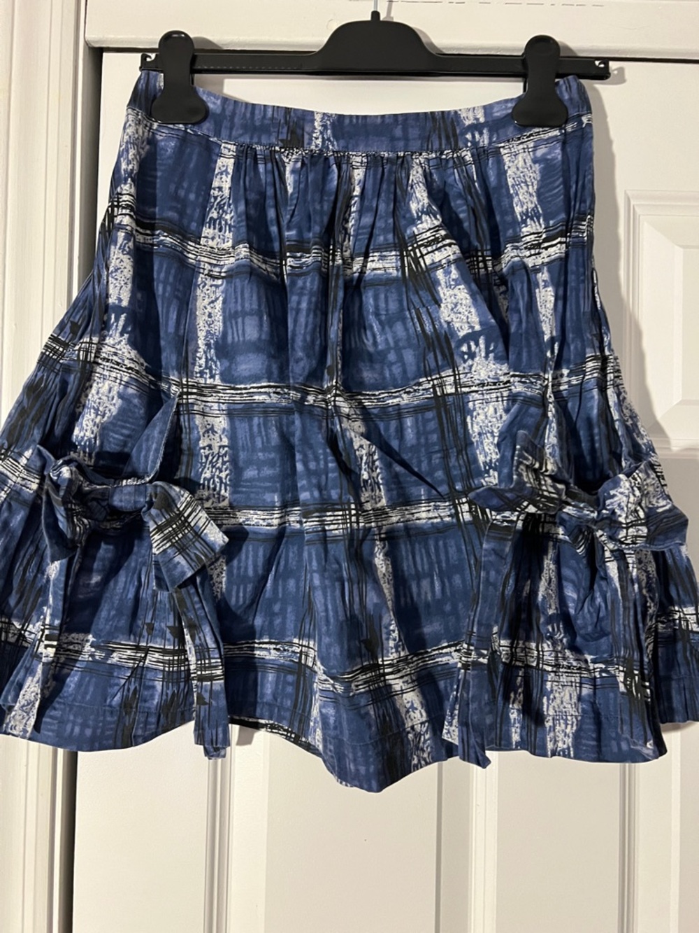 Anthropologie Blue Plaid Tie-Accent Tiered Mini Skirt